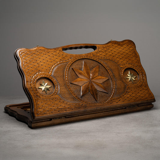 Luxury Wooden Backgammon Set with Hand-Carved Octagram Star Symbol