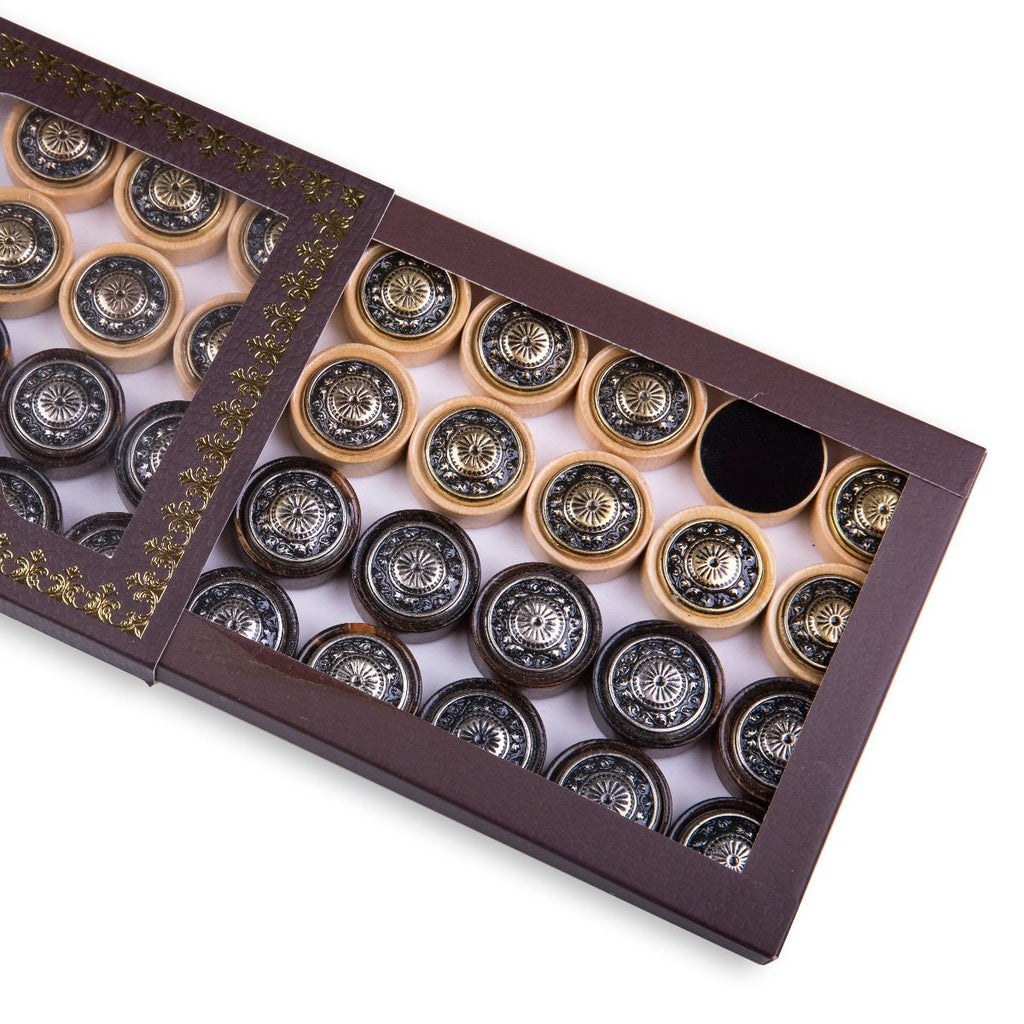 Bronze Backgammon Pieces with Intricate Ornament Design - Unumperfectus