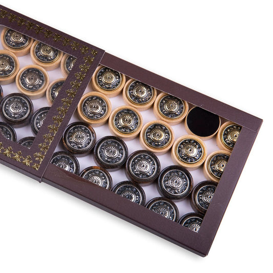 Bronze Backgammon Pieces with Intricate Ornament Design
